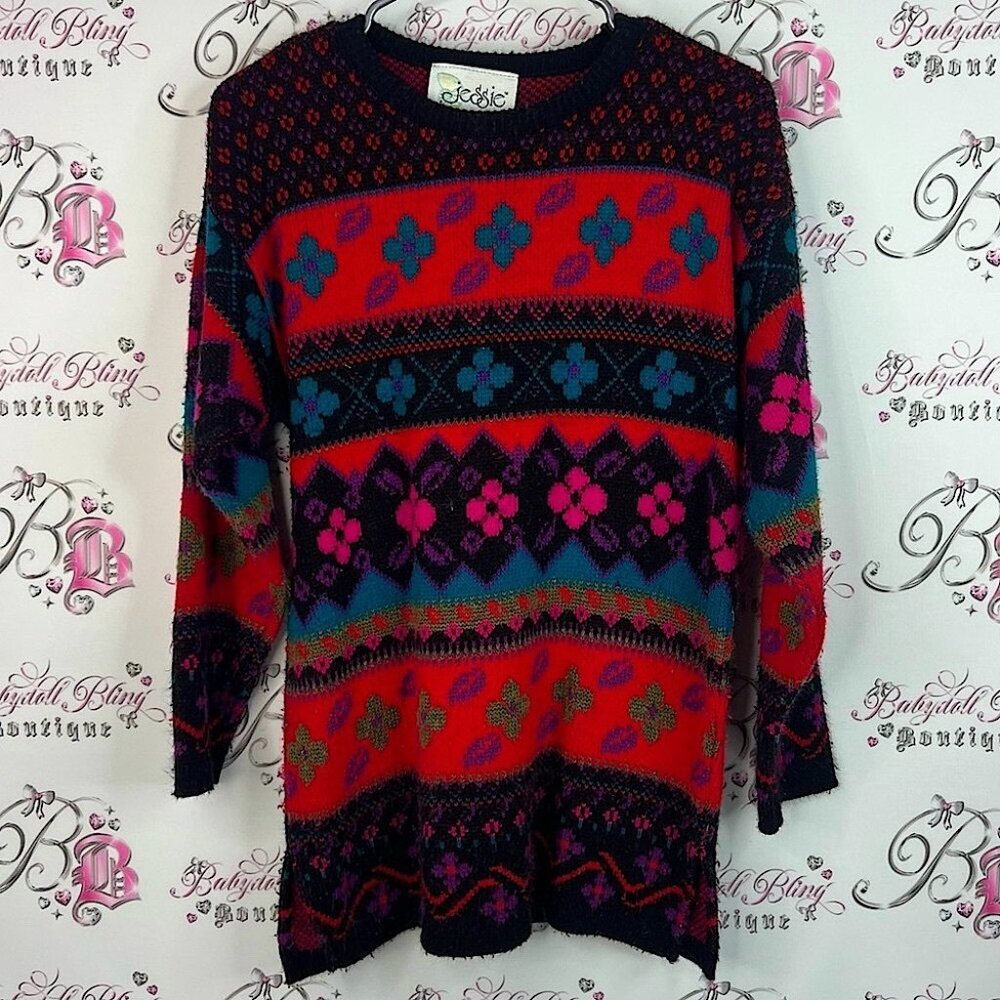 Jessie sweater vintage knitted knit crochet flowers Multicolor Knit Sweater